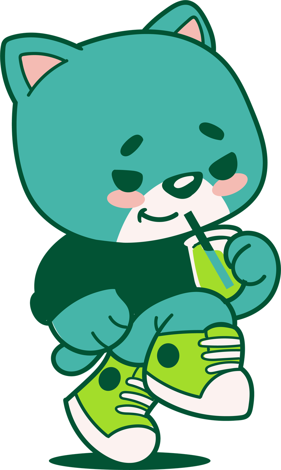 Yoviki cat mascot with an iced matcha
