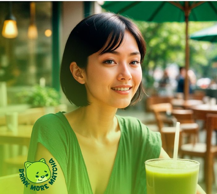 Enjoying an iced matcha at a cafe